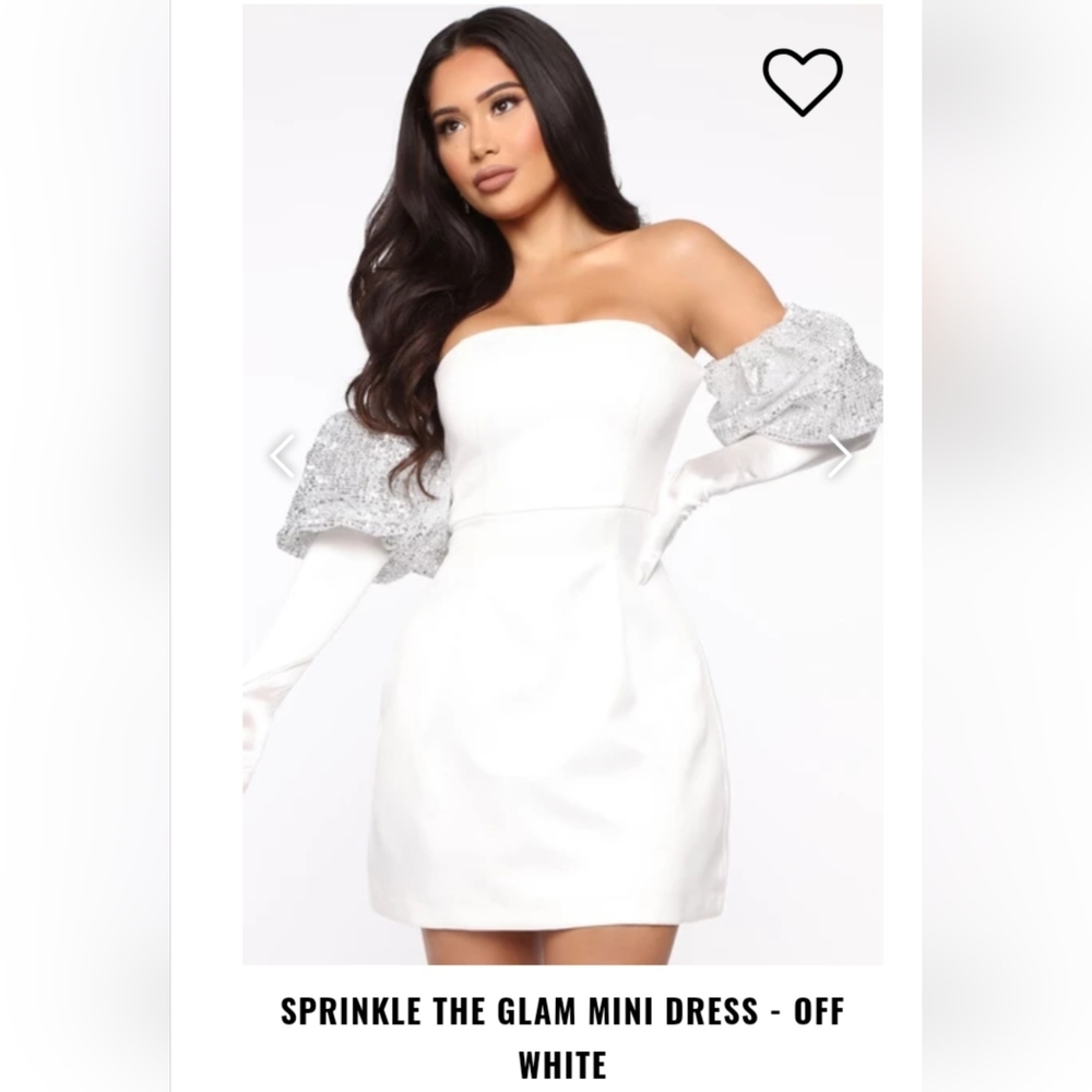 Fashion Nova Off-White Strapless Dress with Silver Sleeves